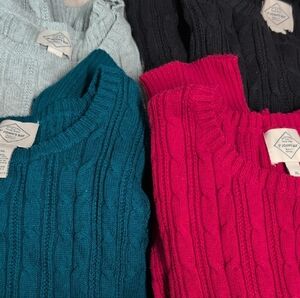 4 NWT St. John's Bay Women's Cable Knit Sweaters - Teal, Red, Black, Gray